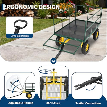 Garvee 1500 LB Heavy Duty Garden Wagon Cart, Outdoor Metal Utility Trailer - color: Green, size: 1500 Lbs