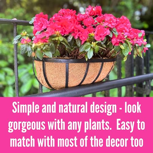 LaLaGreen Deck Railing Planter Boxes (16 Inch, 2 Pack) Black Metal Rectangular Hanging Planters with Coco Liner, Adjustable Flower Planter Box Brackets for Plants Fence Balcony Patio Porch Over Rail - size: 16" (41cm) x 2 pack