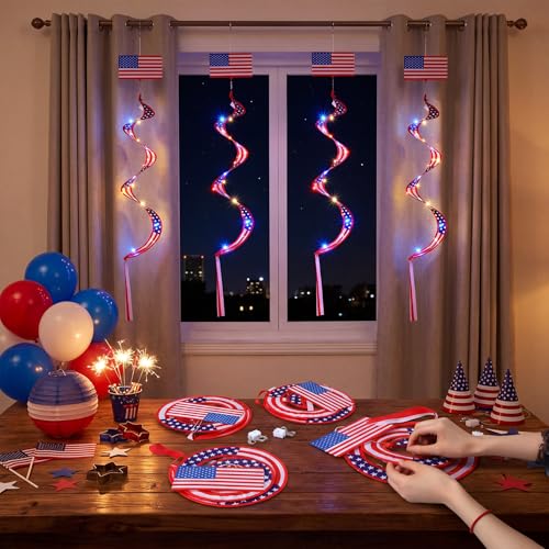 Beeveer 4pcs Lighted American Flag Windsock, Patriotic Windsock for Yard - style: American Flag