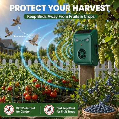 2026 Solar Ultrasonic Bird Repellent Outdoor,Woodpecker Deterrent for House, Weatherproof Goose Pigeon Bird Deterrents for Outside,Birds Repeller Scare Devices,Keep Birds Away Balcony,Yard,Orchard