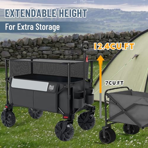 Timber Ridge Foldable Wagon 350L Extendable Height, Large Capasity Collapsible Wagon Cart with All Terrians Detachable Wheels, Compact Folding Utility Wagon for Camping, Fishing, Shopping Grey - color: Gray, size: 350L