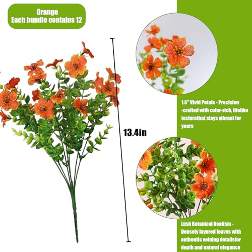 alyptus Artificial Mums for Outdoors – 12 Bundles UV Resistant Fall Flowers, Faux Outdoor Flowers & Fake Mums for Fall Decor - color: Orange