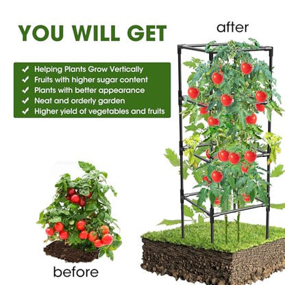3 Pack Tomato Cages, Square Tomato Plant Stakes Support Cages Trellis for Garden Climbing Vegetables Flowers Fruits,Extra Bold,Black - color: black