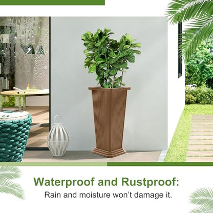 24" Set of 2 Tall Planters for Outdoor Plants, Brown Striped - color: Stripe Brown