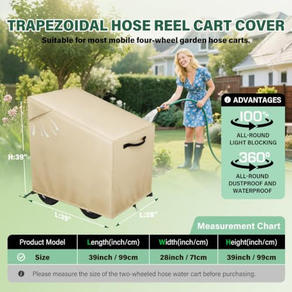 Garden Hose Reel Cart Cover,Waterproof, Dustproof and Sun-Proof Protect Your Garden Hose Reel Cart and prolong its Life(28"W x36"D x 36"H) - color: Khaki - Four Wheels Hose Reel Cart Cover, size: 0-300FT