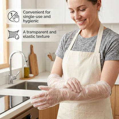 Larrel Long Disposable Gloves for Cleaning, 10Pcs Clear Waterproof Protective Dishwashing Gloves, Long Plastic Glove for Household Cleaning, Dishwashing, Gardening(18.11in/46cm)