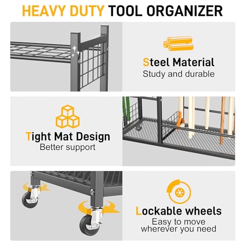 Ultrawall Garden Tool Organizer Stand, Garage Tool Storage Rack with Wheels - size: Large