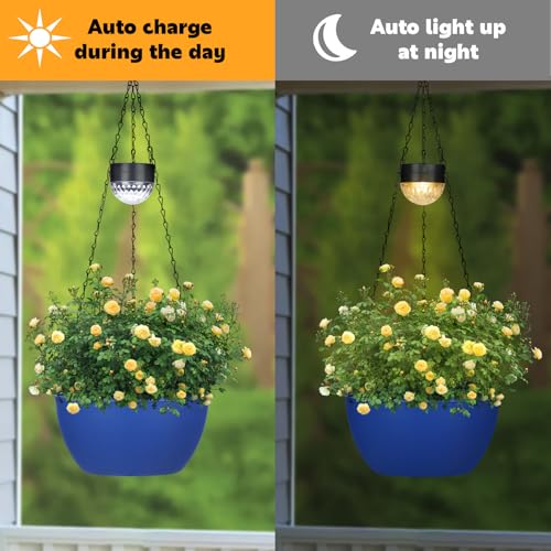 SUNNYPARK 2 Pack Solar Hanging Planters for Plants Outdoor - color: Dark Blue