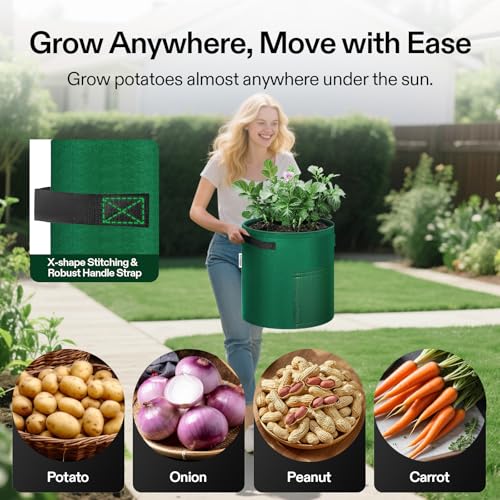 VIVOSUN 5-Pack 7 Gallon Potato Grow Bags, Roll-up Harvest Window - color: Green, size: 7 Gallon