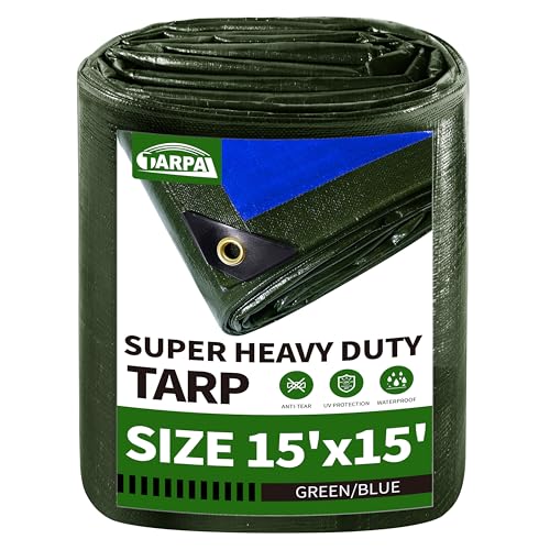 TARPAL 15x15ft Large Tarp Waterproof 16mil Heavy Duty Tarp,Green/Blue tarp - color: Green/Blue, size: 15x15 Feet-Finished size