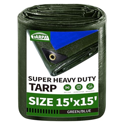 TARPAL 15x15ft Large Tarp Waterproof 16mil Heavy Duty Tarp,Green/Blue tarp - color: Green/Blue, size: 15x15 Feet-Finished size