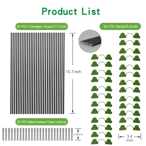 Garden Hoops Grow Tunnel, 6 Sets of 7FT Greenhouse Row Cover Hoops, 30pcs