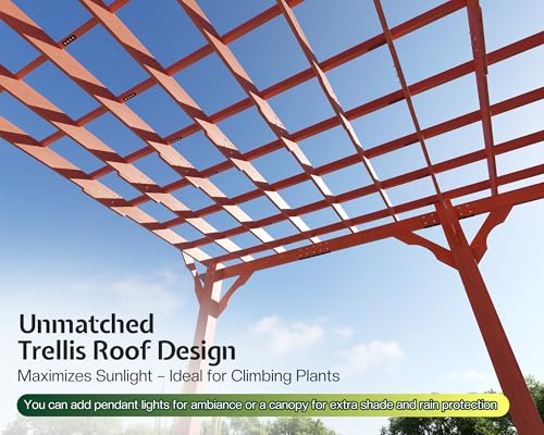Jocisland 12x24 FT Premium Cedar Wood Pergola with Trellis Roof & Stakes - size: 12x24 FT
