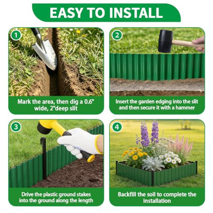 Garden Edging, 6"×29.5' Flexible Landscape Edging Border with 16 Stakes, Garden Lawn Border for Flower Beds, Lawn, Paver Edging, Tree Rings DIY Landscaping, 2 Pack
