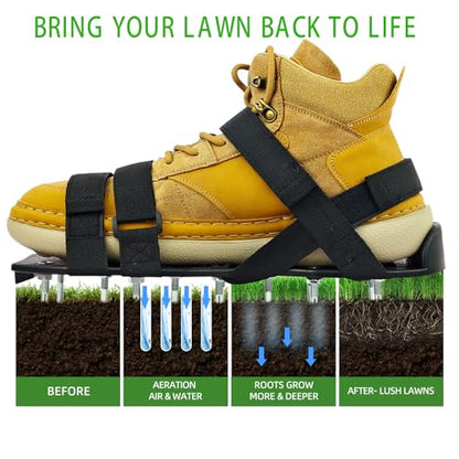 Lawn Aerator Shoes, Aerator Lawn Tool One Size Fits All for Yard Patio Lawn and Garden, Newly Upgraded X-Shaped 8-Strand Straps, Steel Spikes for Soil Aeration