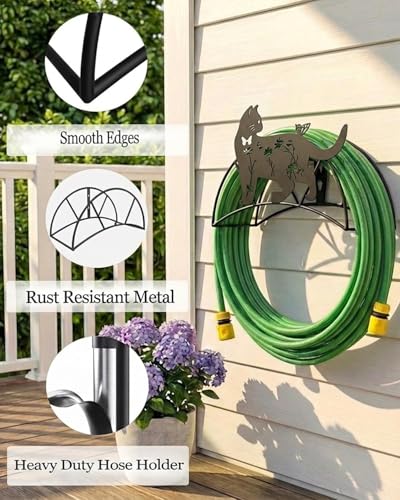 Black Cat Hose Hanger Metal WallMount HeavyDuty 125'5/8"﻿Garden Hose Holder - color: Butterfly Cat﻿ Garden Hose Holder
