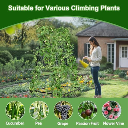 unho Garden Trellis for Climbing Plants with Tough Nylon Netting, 6ft Tall Sturdy Rustproof Metal Plant Support Tower for Vegetable Fruit Vine Cucumber Garden Lightweight，Outdoor - size: 41*41*70inch