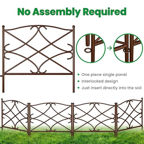AMAGABELI GARDEN & HOME 5 Panels Decorative Garden Fence 24in(H) x10ft(L) Animal Barrier Dogs Rustproof Metal Landscape Wire Fencing Folding Wire Patio Fences Flower Bed Border Edge Brown - color: Brown, size: 24in(H) x 10ft(L)
