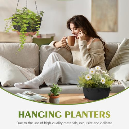 GARDIFE Hanging Planters, Self Watering, Black 10 Inch 2 Pack with Drainage - color: Black, size: 10 inch