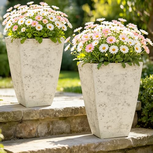 Autodaya Resin 19" Tall Planters Set of 2 Plant Pots, Country White Square - color: 19"-country Square White