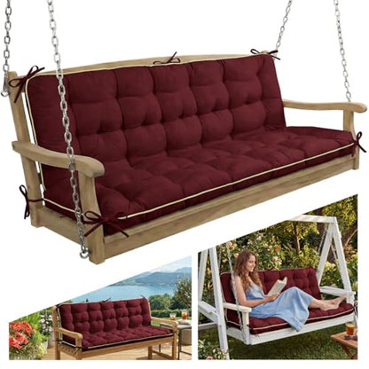 Oxford Fabric Swing Cushions with Backrest & Tie Straps for Patio Bench - color: Red