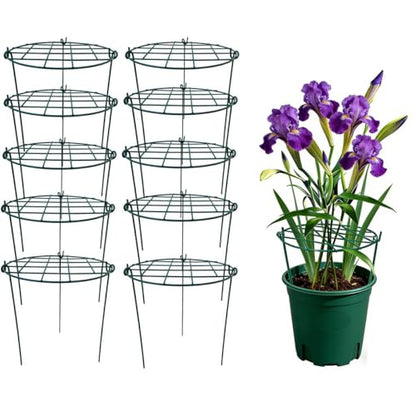 10 Pack 20 x 30 inch Poeny Cage Grow Through Grid Plant Brace Flower Support Rings,Round Metal Plant Stakes Rings, Strong Large Garden Supports for Flowers, Peonies, Rose, Lily - size: 20"x30" Pack of 10