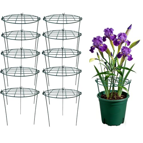 10 Pack 20 x 30 inch Poeny Cage Grow Through Grid Plant Brace Flower Support Rings,Round Metal Plant Stakes Rings, Strong Large Garden Supports for Flowers, Peonies, Rose, Lily - size: 20"x30" Pack of 10