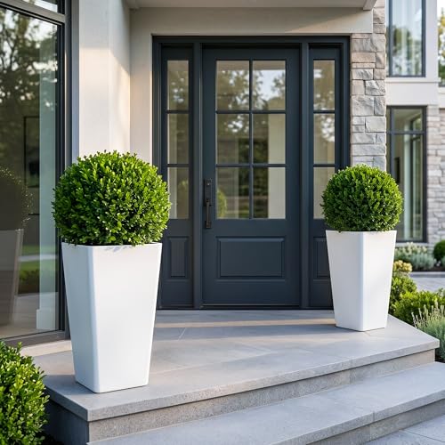 KOL Planters for Outdoor Plants, 28 Inch Tall White Plant Pots, 2 Pack - color: White, size: 28 Inch Tall
