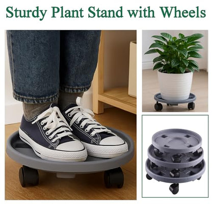 Rolling Plant Stand Outdoor 3 Pack 10 Inch Plant Caddy with Wheels, Grey - color: Grey, size: 10 inch