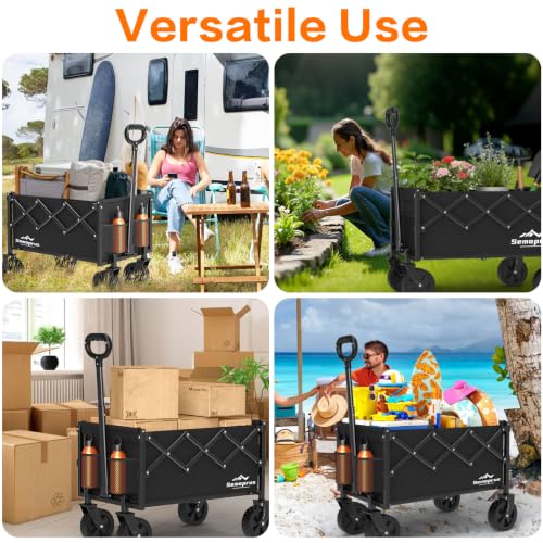 COZEER Wagons Carts Foldable, 360LBS Folding Heavy Duty Wagon with Wheels - color: Black, size: 100L