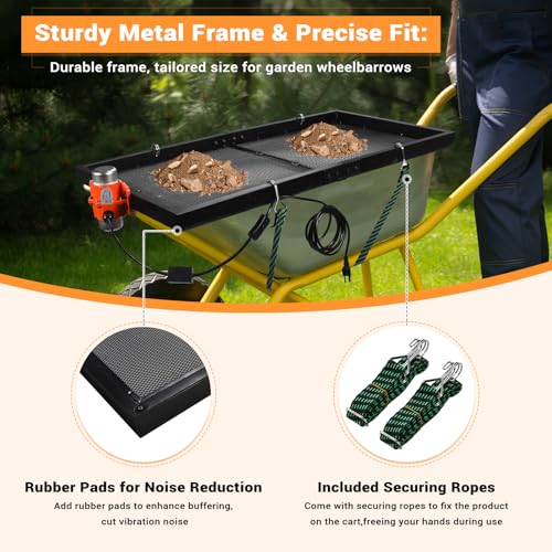 Soil Sifter with 40W Motor, Metal Sifter for Rocks with Switch & Noise-Reducing Rubber Pads, Automatic 39" x 19.5" Large Compost Screen Sieve for Sand-Idea for Most Wheelbarrow Carts (Not Included)