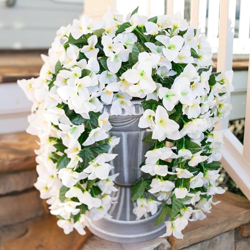 2 PCS Bougainvillea Artificial Hanging Flowers Plants for Outdoors, White - color: White