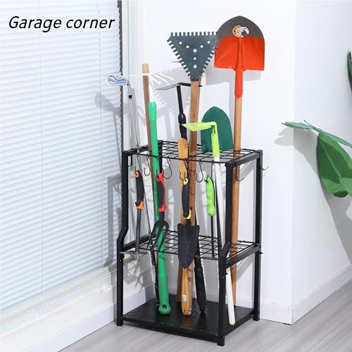 UU-Major Garden Tool Organizer for Garage Corner,Free Standing Yard Tools Rack Heavy Duty,Garage Organization and Storage Stand for Broom,Mop,Rakes,Shovel Holder for Lawn/Shed/Outdoor. - color: Quadrangel-Black