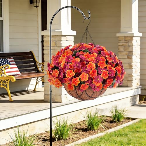 Artificial Fall Hanging Flowers with Basket for Outdoor UV Resistant - color: A-orange Brown