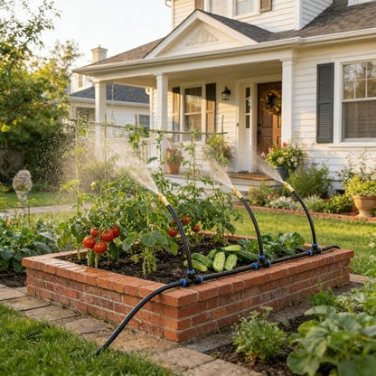 2026-Upgrade 100Ft 1/4" Drip Irrigation System,Garden Watering Kit with 20Pcs 360° Adjustable Copper Nozzles,Automatic Atomizing Sprinkler,DIY for Outdoor,Lawn,Greenhouse,Raised Beds (50FT/14pcs) - size: 50FT/14pcs