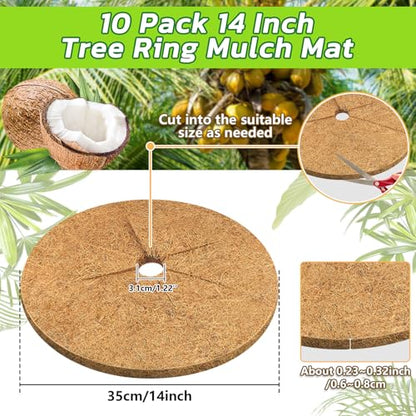 Legigo 10 Pack Coconut Fiber Mulch Ring Tree Plant Protector Mat, 14 Inch - color: 10 Pack, size: 14 Inch