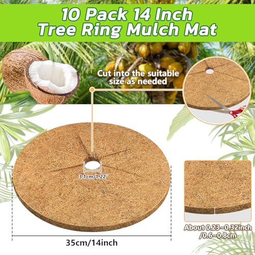 Legigo 10 Pack Coconut Fiber Mulch Ring Tree Plant Protector Mat, 14 Inch - color: 10 Pack, size: 14 Inch