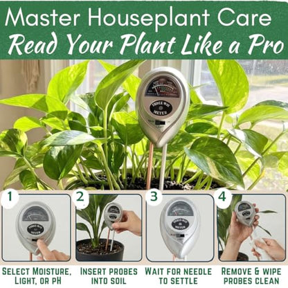 Houseplant Health Meter, 3-in-1 Soil Moisture, Sunlight & pH Testing Tool