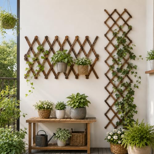 2 Pack Wood Wall Trellis, 11.81 x 70.9 in Wood Lattice Fence Panels