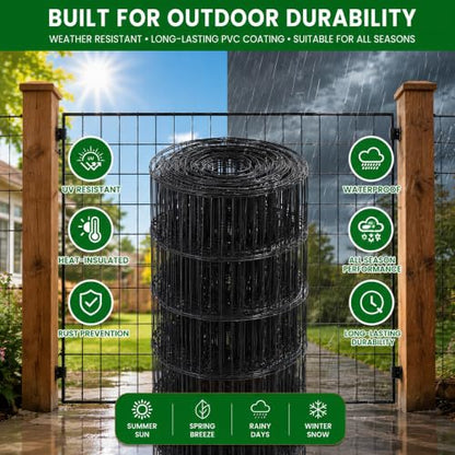PVC Coated Welded Wire Mesh 16GA 48in x 50ft, 2x3 Mesh Black Fence Roll - color: 16GA 48''×50'