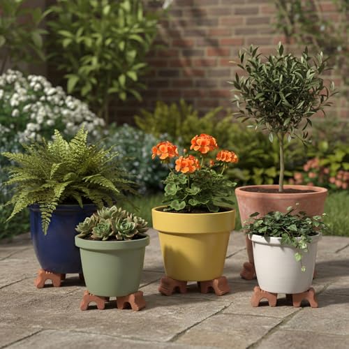 LemonRoad 12 Set Terra Cotta Cement Pot Feet for Outdoor Planters,Brown - color: Terra Cotta