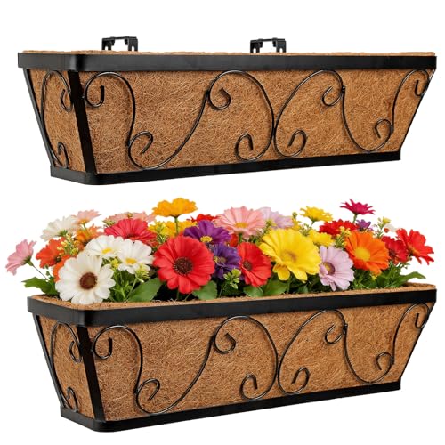 24 Inch Window Box Planter with Adjustable Brackets for Hanging Plants - size: 2 Pack, style: Scrollwork