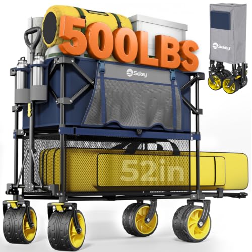 Sekey 400L Double-Decker Wagon, 500 lb Capacity, 50 in Extender - color: Navy Blue