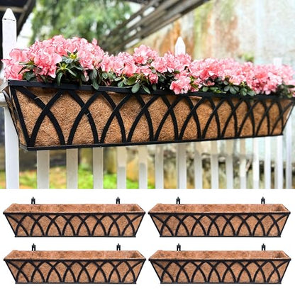 LaLaGreen Black Metal Railing Planter (36 in, 4 Pack) Flower Box Outdoor - size: 36" (91cm) x 4 pack