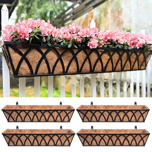 LaLaGreen Black Metal Railing Planter (36 in, 4 Pack) Flower Box Outdoor - size: 36" (91cm) x 4 pack