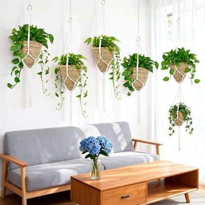 RAINFLOW Macrame Plant Hangers 5 PCS, Hanging Plant Holder Set