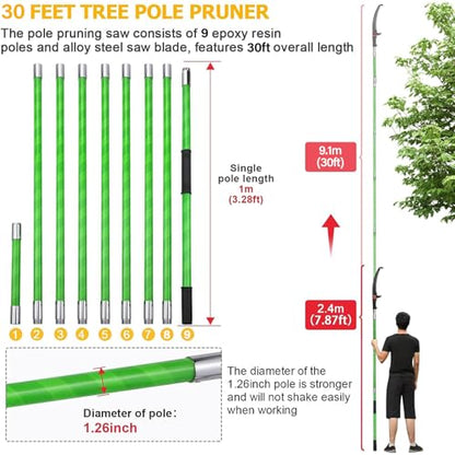 30 Feet Tree Pole Pruner Manual Branches Trimmer Tree Branch Garden Tools Loppers Hand Pole Saws Extendable Height - size: 30FT