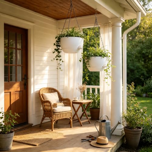 12" Self Watering Hanging Planters with Chains, White, 2 Pack - color: White, size: 2 pack 12 inches