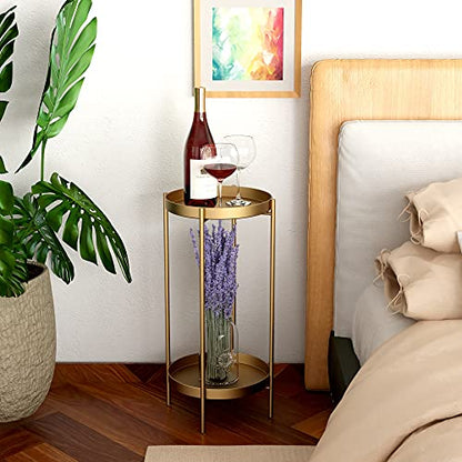 2 Tier Plant Stand Indoor Outdoor - 10.5in Width 24in Tall Flower Pot Rack - color: Gold