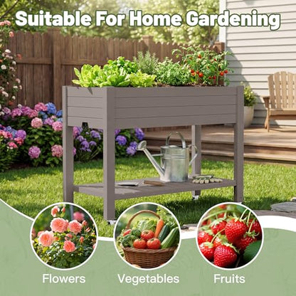 Fancyango Raised Garden Bed with Wheels 33.7" Hx2 -Gray - color: Gray, size: 33.7"Hx2